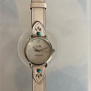Coach Cream Leather Strap Watch with Silver Case